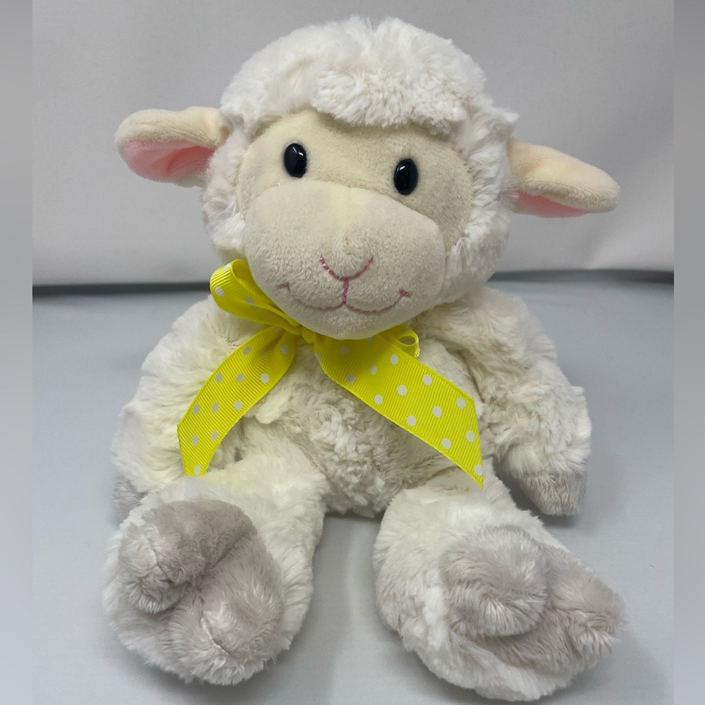 Animal Adventure Lamb Easter Yellow Polka Dot Bow 8”